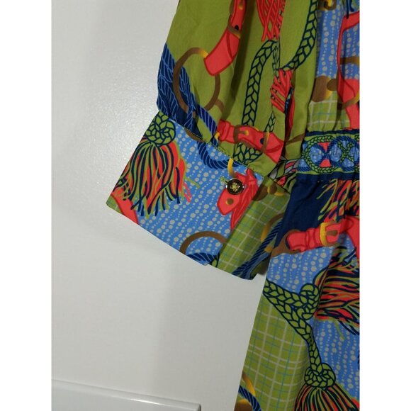 Gretchen Scott Damsel Midi Dress Ditto Print Olive Tiered Style Button Front - Picture 8 of 8